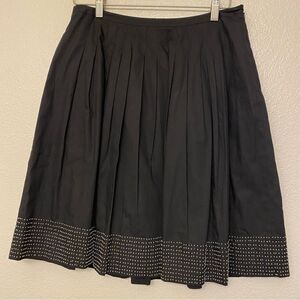 Talbots 100% Cotton Pleated Midi a line Flared Skirt Black seed Beaded hem -12P